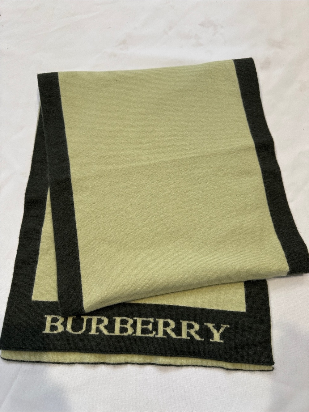 Authentic Burberry Light Green and Dark Green Wool Logo Scarf